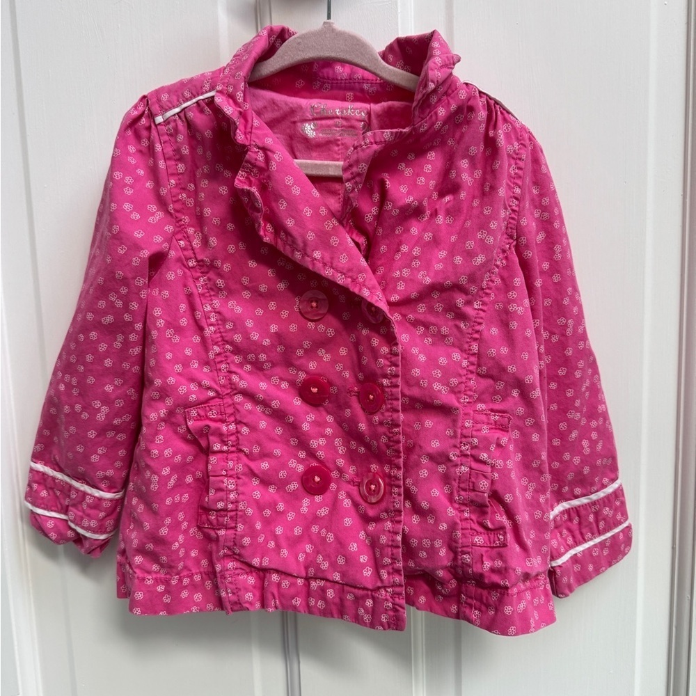 Cherokee 3T Girls Pink Floral Patterned Button Down Peacoat